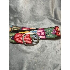 Jenny Krauss Wool Floral Belt 100% Handmade Peru Colorful Woven Artisan 44in